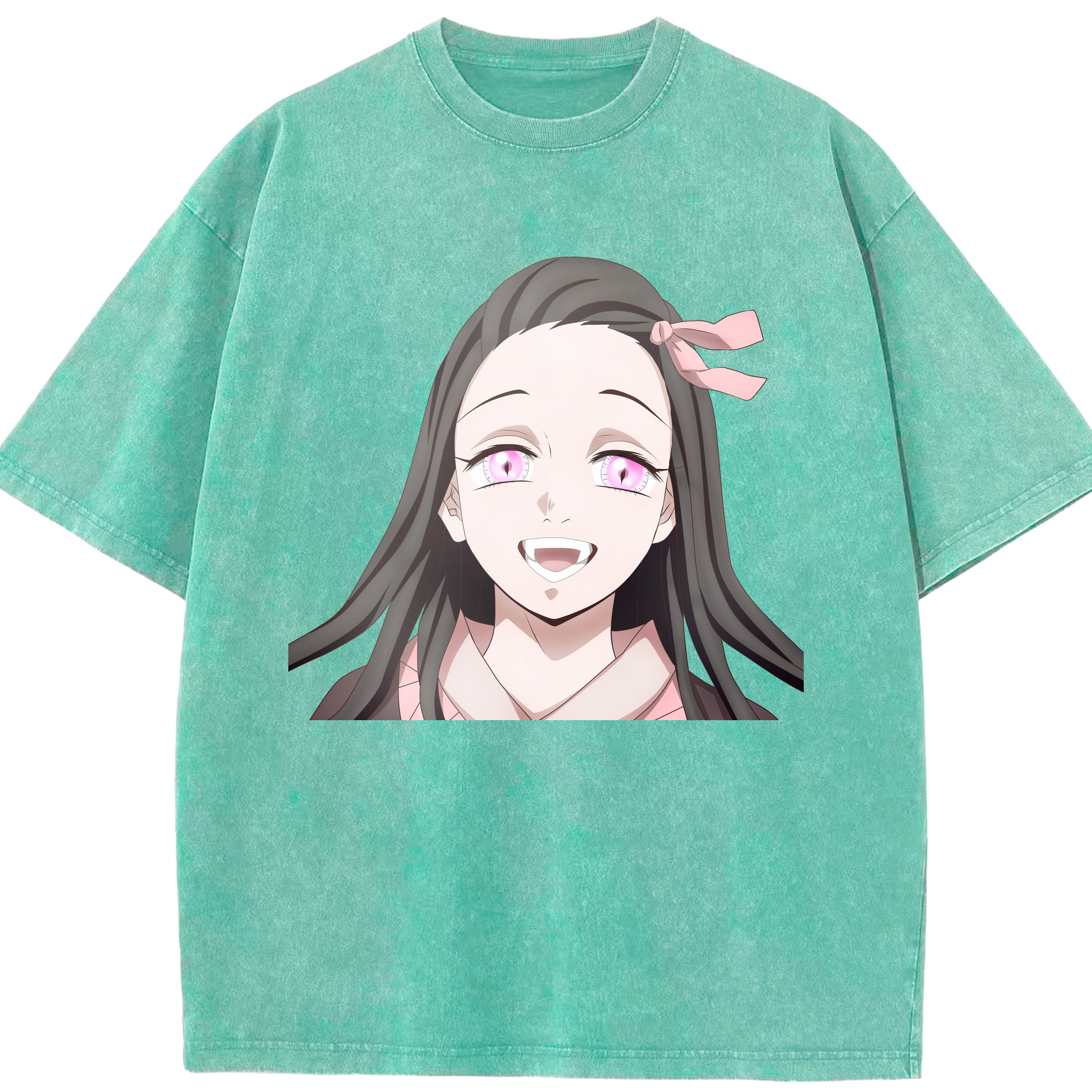 （画像用） 鬼滅の刃（きめつのやいば）竈門 禰󠄀豆子／かまど ねずこ Kamado Nezuko 綿100% ヴィンテージ風 半袖Tシャツ（フロントプリント）